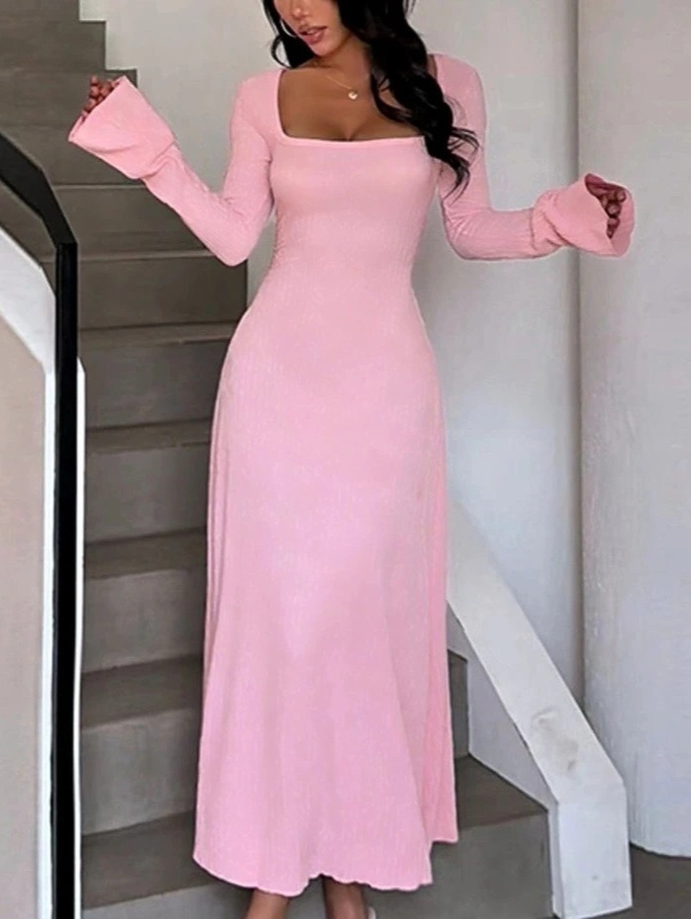 Pink Square Neck Midi Dress Like New